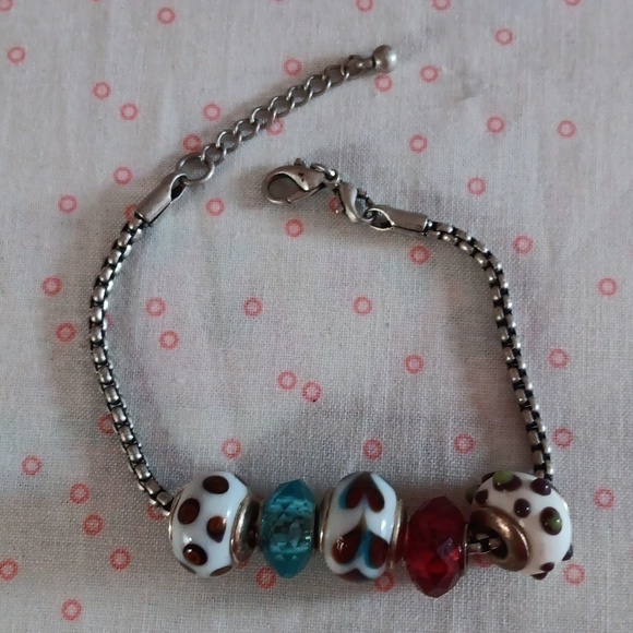 Silver Tone Multi Color Glass Slide Charm Bracelet - Picture 2 of 8